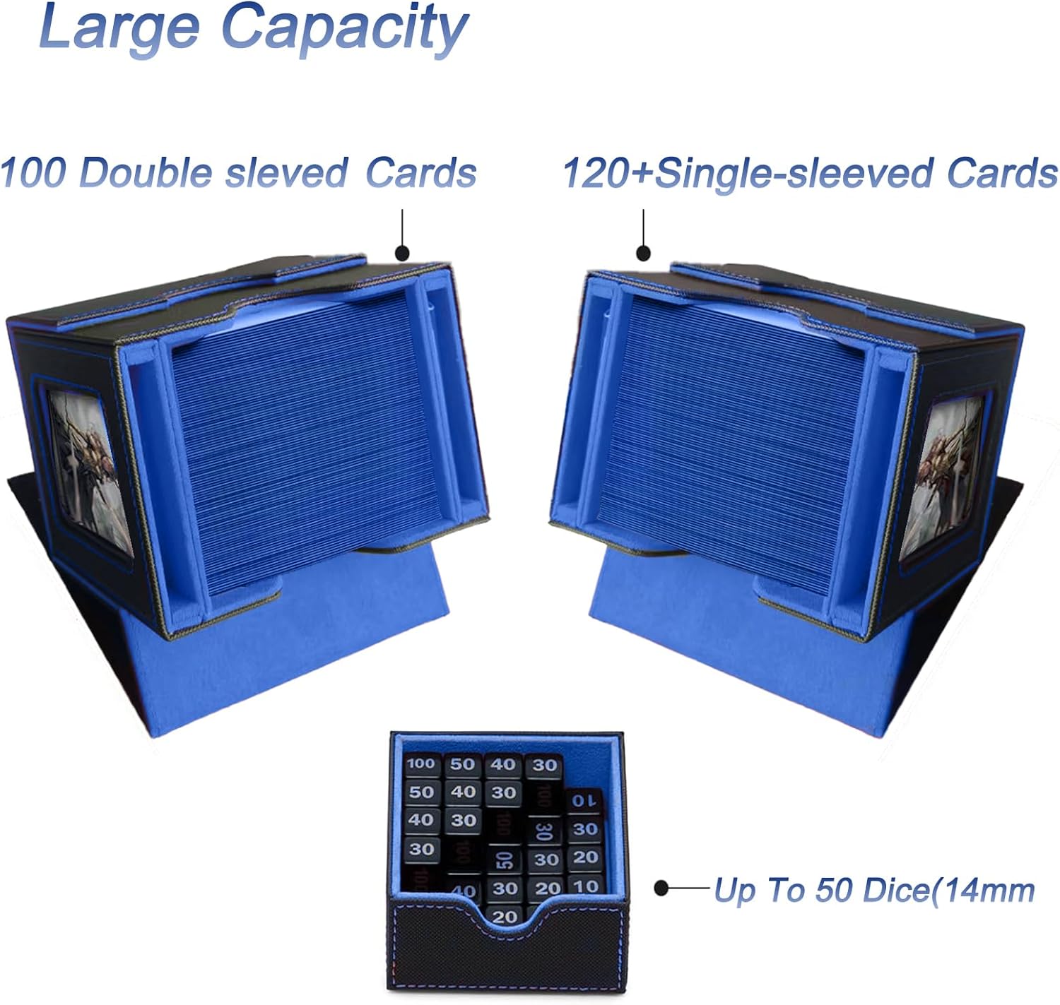 CMFYlive Card Deck Box for Commander Display MTG Deck Box Gamegenic Card Fits 100+ Double Sleeved Cards Magic Commander Storage Boxes with 2 Dividers and 2 Toploader Fit for Magic Cards Black/Blue