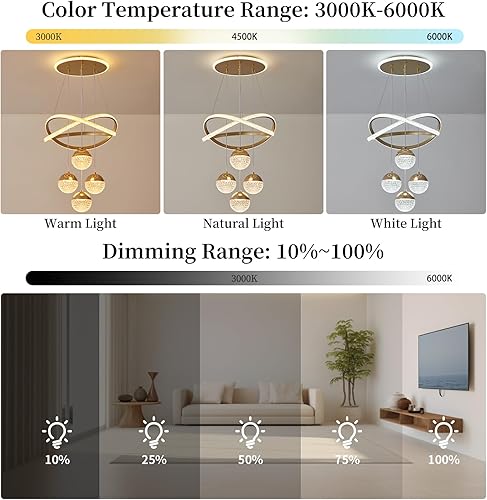 Miniatura 4 de Candelabros LED dorados modernos, lámpara colgante LED para comedor, lámparas regulables con control remoto, candelabros modernos ajustables para