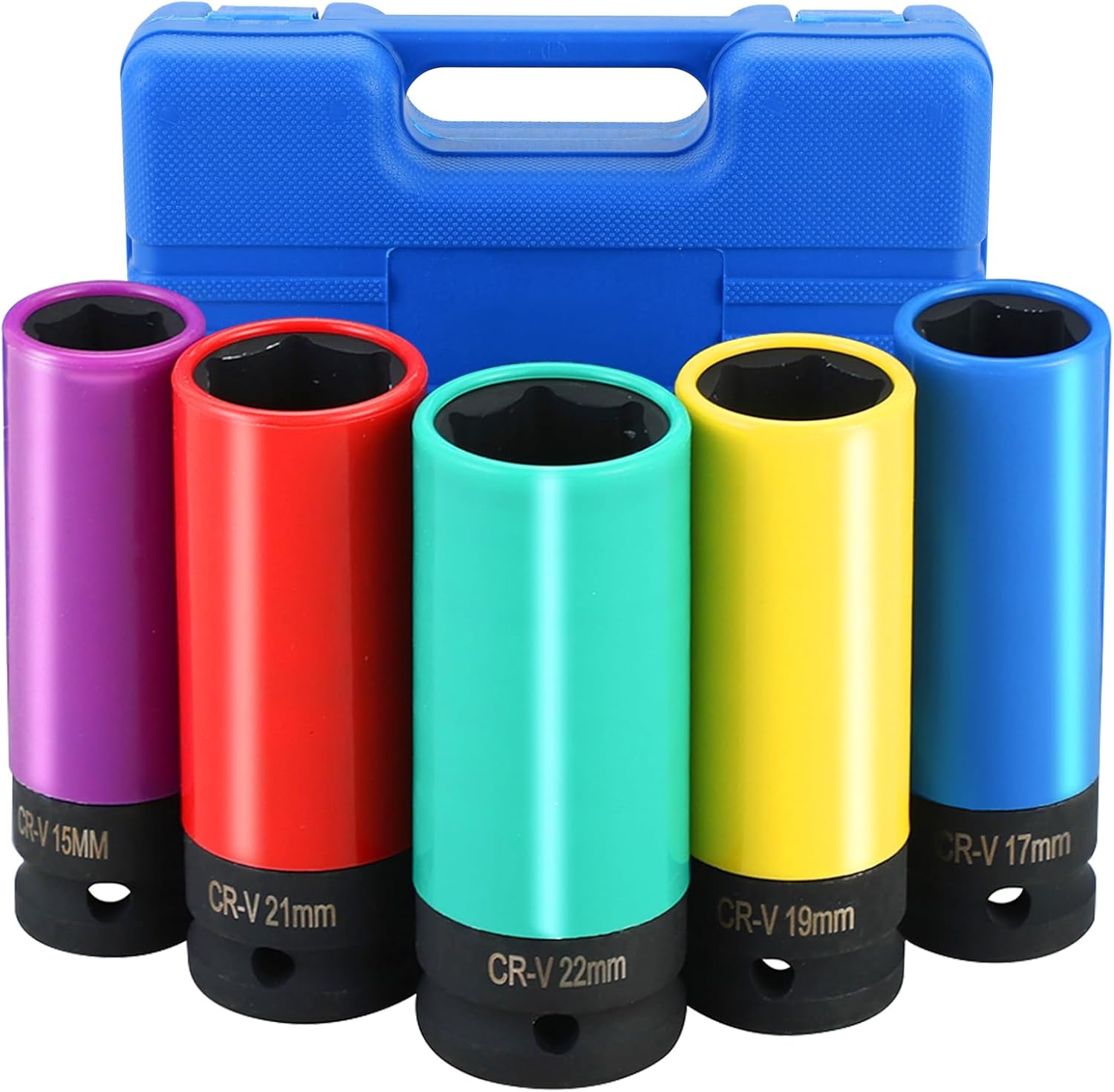 NYXOVA 5PCS 1/2 Inch Drive Impact Lug Nut Socket Set, Ultimate Wheel Protector Impact Socket Set, Non-Marring Thin Wall Wheel Protector Nut Socket(15 17 19 21 22 mm)