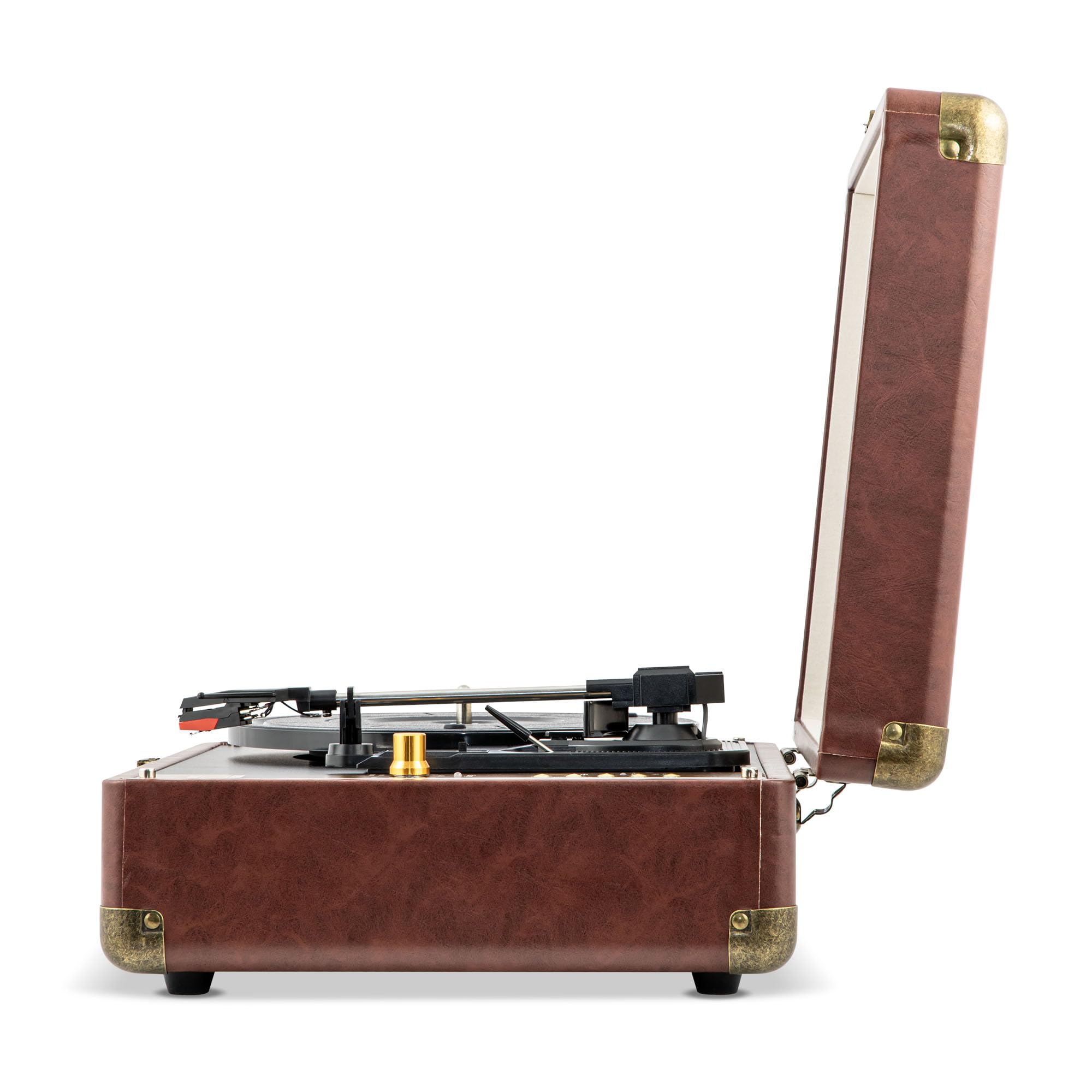 EM 1026 Braun, Retro Plattenspieler mit Bluetooth, Koffer-Schallplattenspieler mit eingebautem Akku, integrierte Stereo-Lautsprecher, Saphirnadel, 3-Gang 33/45/78 RPM