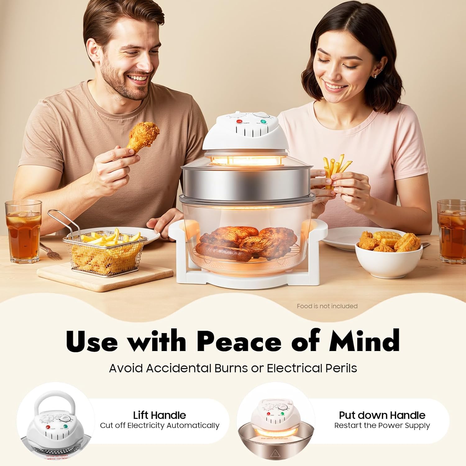 Big Boss Air Fryer Glass, 17l/17.96qt Convection Oven Roaster with Expansion Ring, Portable 360° Viewable Glass Air Fryer for Grilling, Roasting, Baking, Pan-Frying