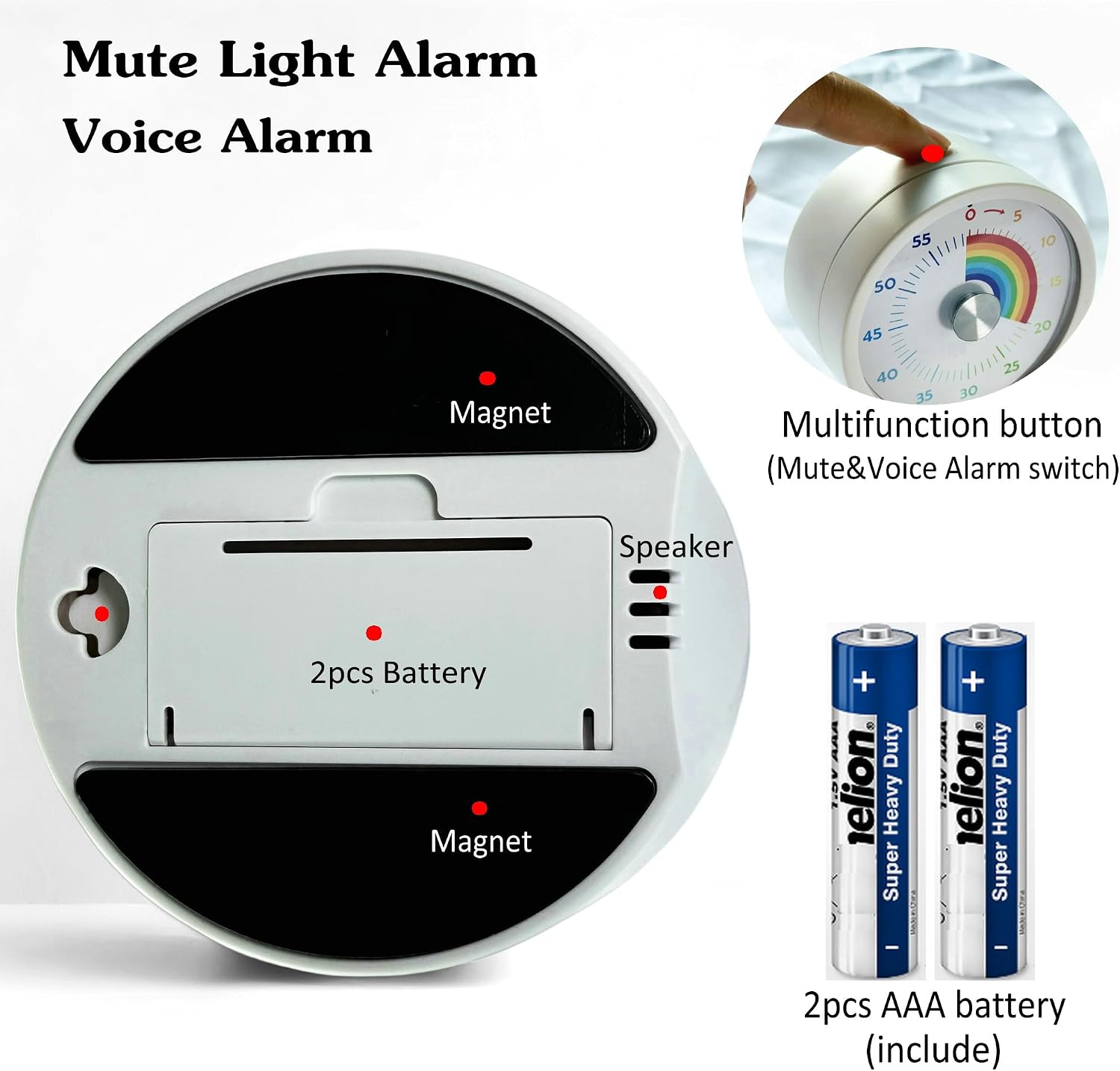 Visual Timer, Kitchen Timer Rainbow Disk 60 Minute Countdown Timer for Kids and Adults, Silent Time Management Tool(Rainbow)