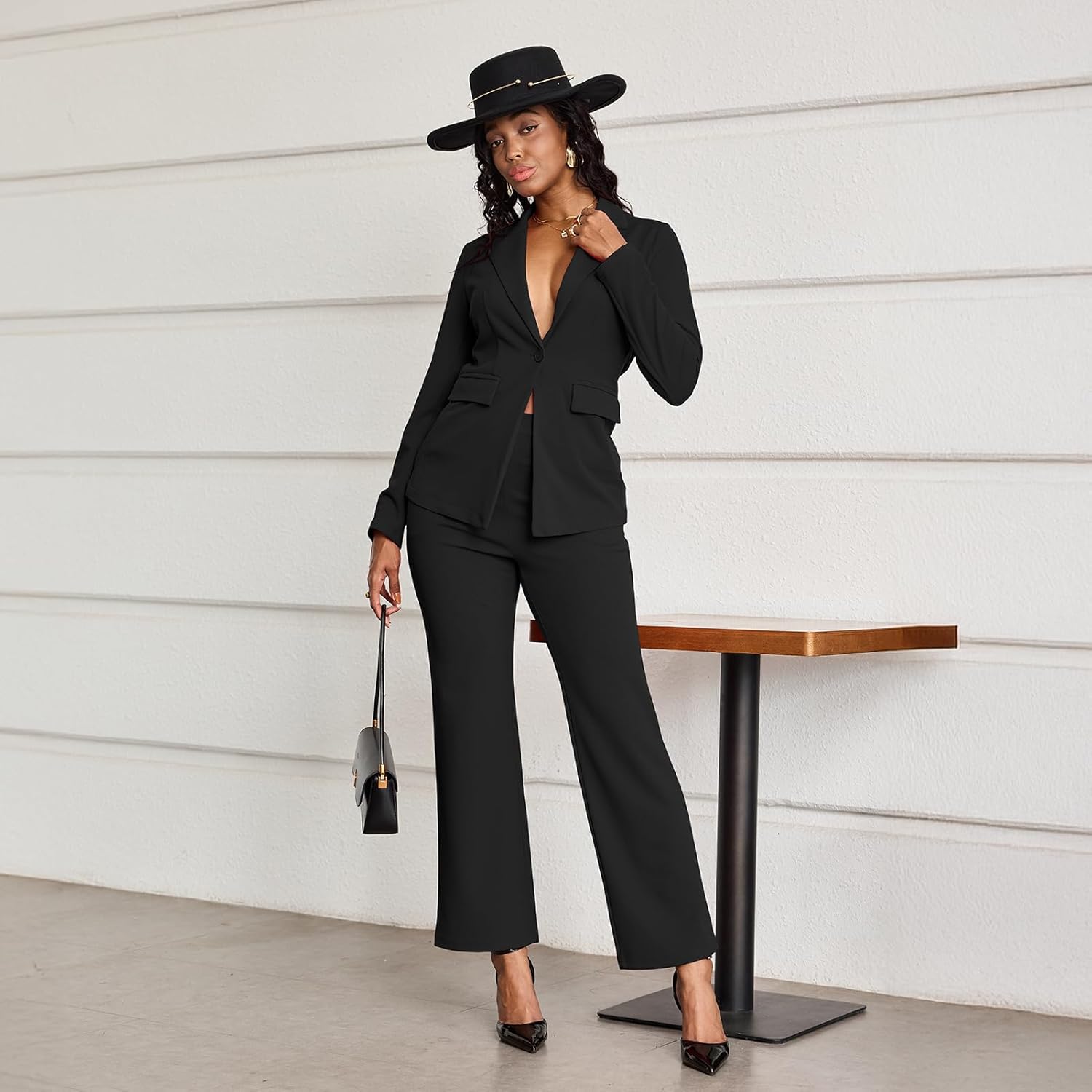 Elainone Pant Suits for Women Professional 2 Piece Outfits Solid Color Button Down Business Casual Blazer Sets - Image 4