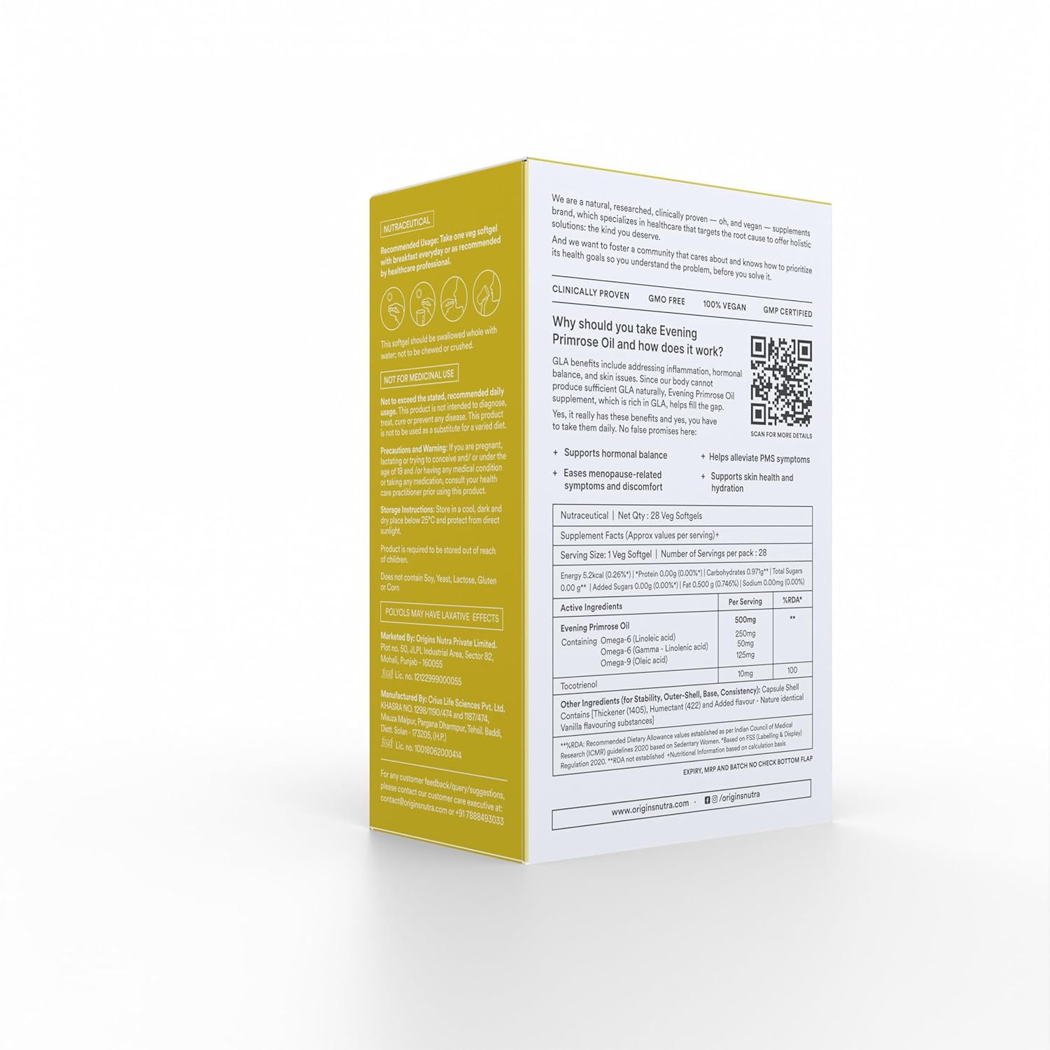 Origins Nutra Evening Primrose Oil | Supports Hormonal Balance, Helps Lower PMS Symptoms, Improves Skin Health| Evening Primrose Oil | GMP Certified | For Men & Women | 28 Veg Soft Gels (Pack of 1) Origins Nutra Evening Primrose Oil | Supports Hormonal Balance, Helps Lower PMS Symptoms, Improves Skin Health| Evening Primrose Oil | GMP Certified | For Men & Women | 28 Veg Soft Gels (Pack of 1)