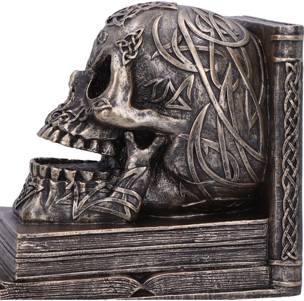 Nemesis Now Celtic Tale Resin Bookends - Heavy Decorative Book Ends for Literature Collections, Ornate Celtic Skull Design and Knotwork, Bronze Finish