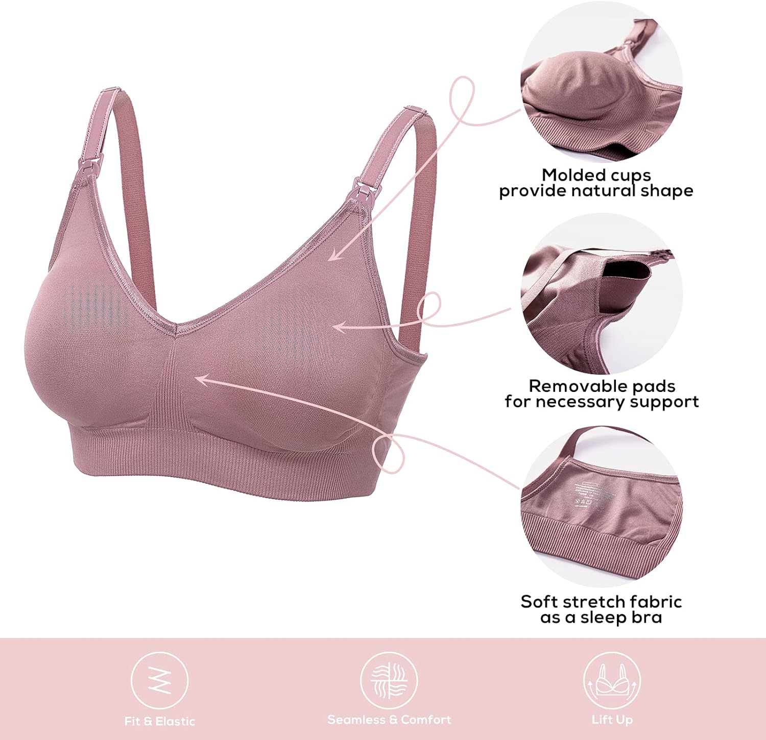 Gratlin Women's Seamless Maternity Nursing Sleep Bra Support Removable Padded Wireless Breastfeeding Bras