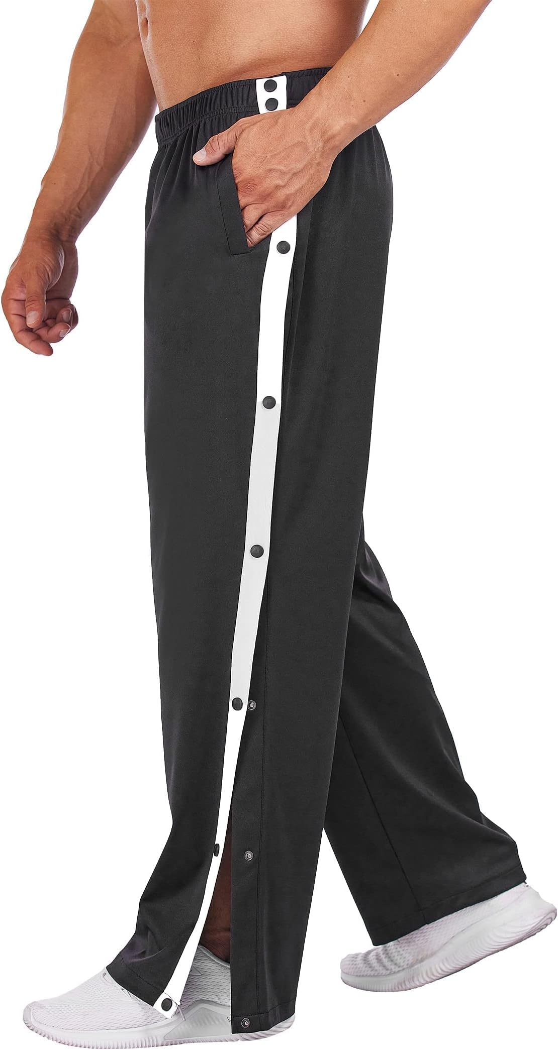 Deyeek Men's Tear Away Pants Basketball Casual Training Warm up Baggy Open Leg Sweatpants with Pockets
