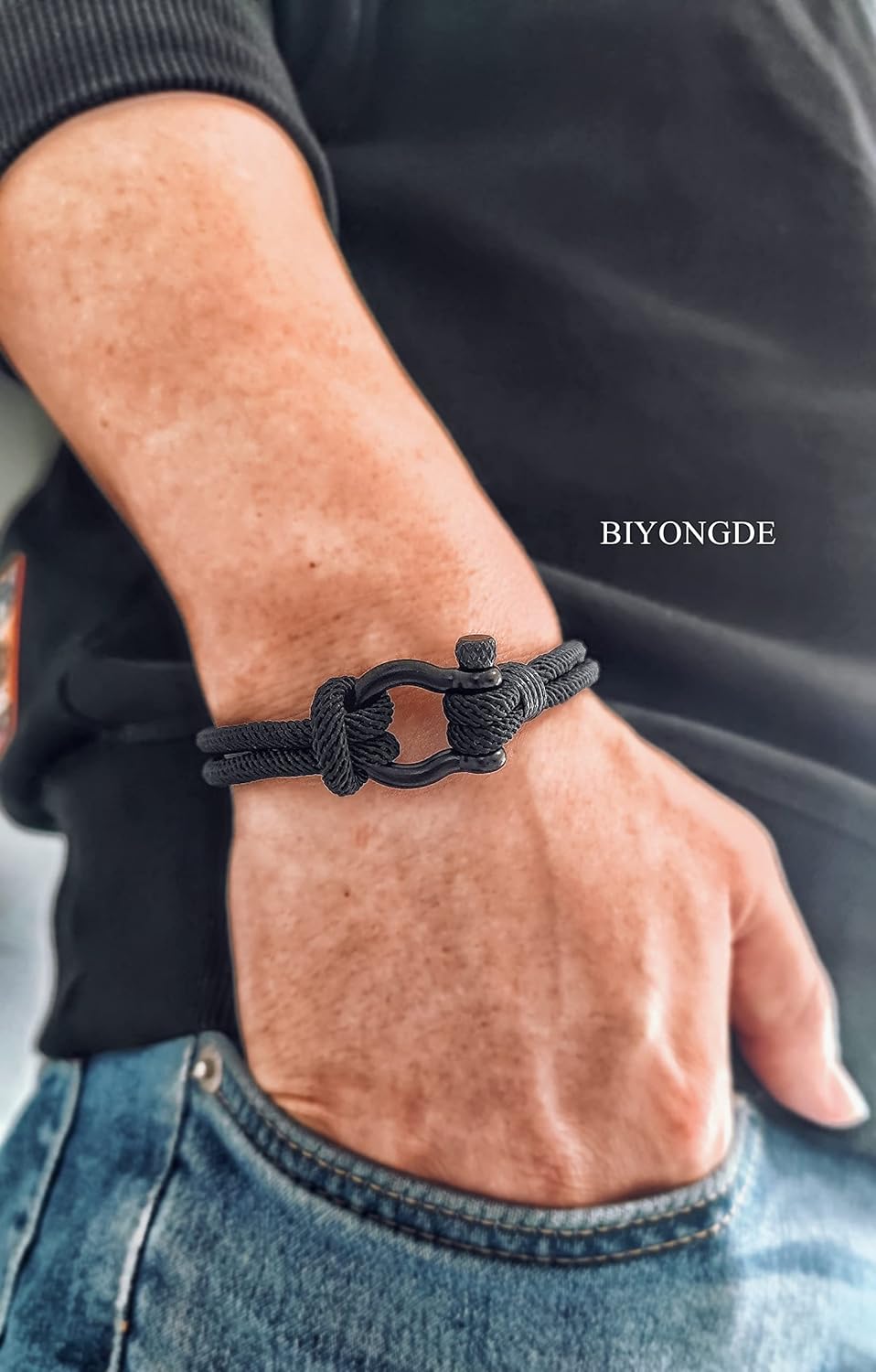 Nautical Sailor Rope Wrap Bracelet Wristband Bangle Steel Screw Marine Anchor Shackles, Two-row - Image 3