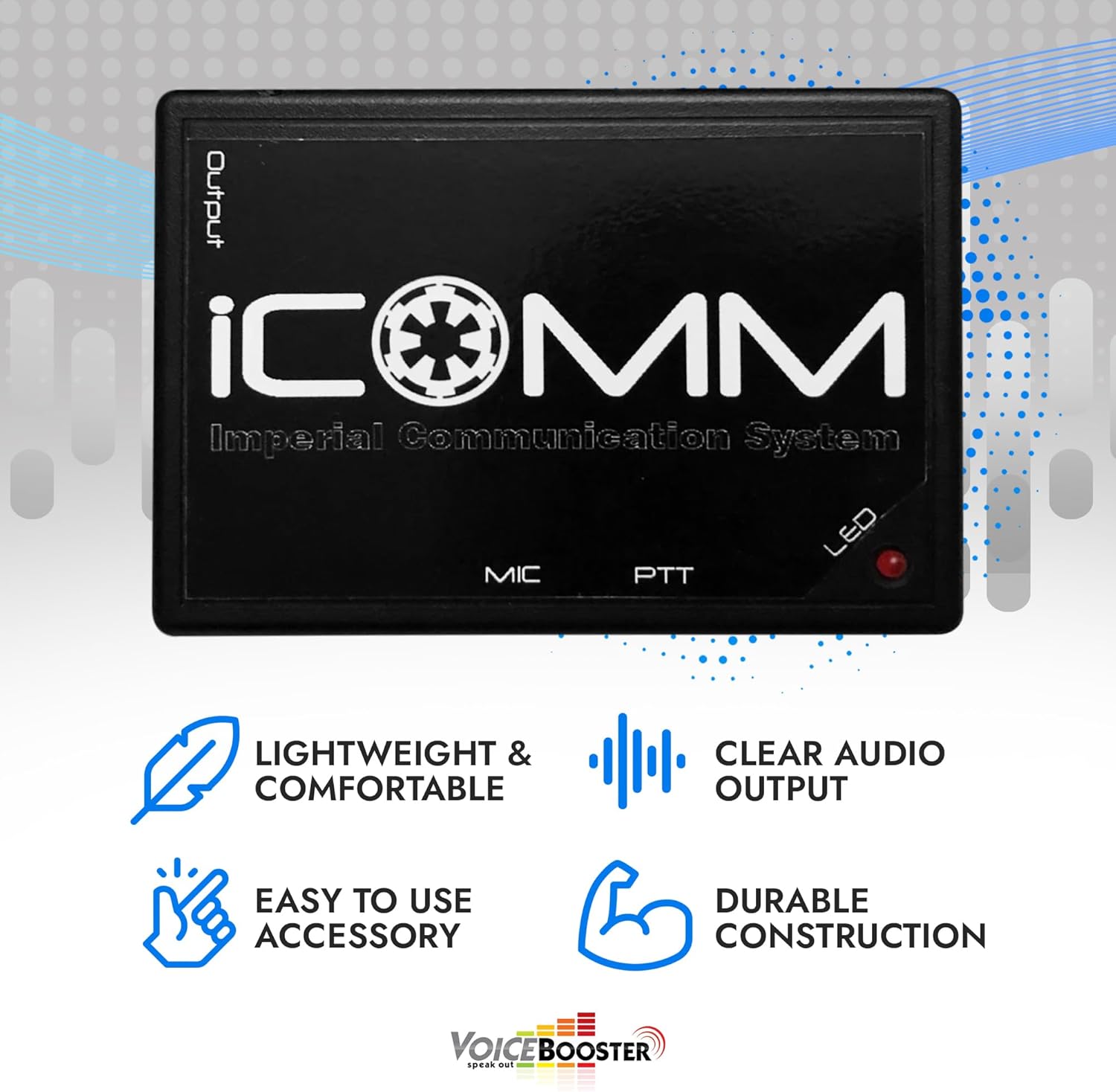 Voicebooster Icomm Voice Box - Imperial Communication System - Plug & Play with 8 Random Static Burst Effects - Voice Activated or Push-to-Talk Modulator for Cosplay, Compatible with MR1506 Amplifier