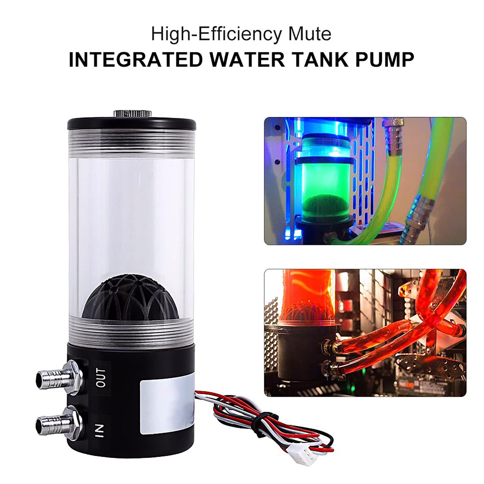 Bomba de CC de refrigeración 500 L/H 10 W CC 12 V Kit integrado Cilindro ultra silencioso de 16 dB de refrigeración líquida para computadora con conector de 3 pines y pared de