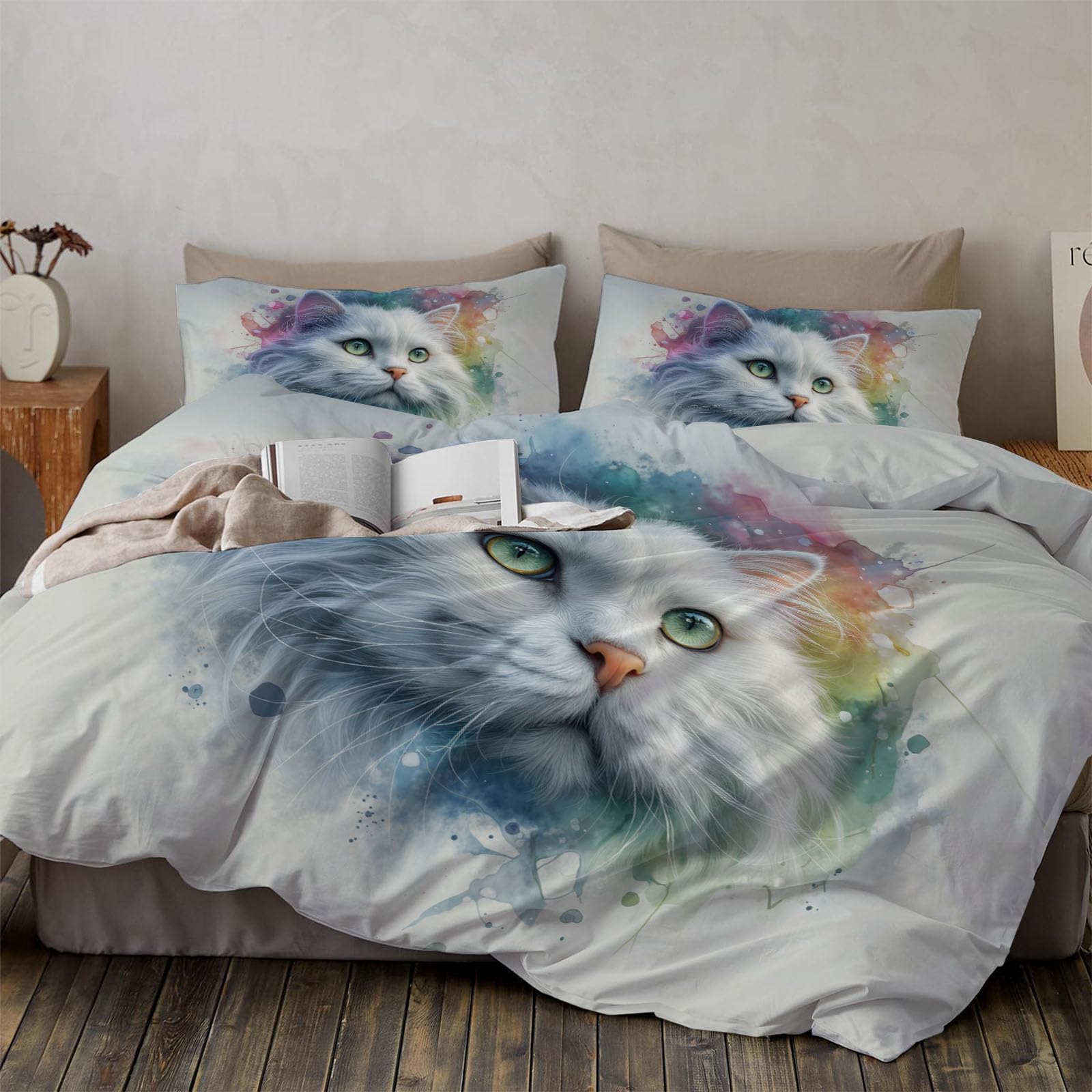 Housse de couette chat 140x200 avec zip pour éviter que la couette glisse
