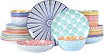 Selamica Ceramic Dinnerware Sets, 12-Pieces Plates and Bowls Sets, Scratch Resistant Dishes set for 4, Dishwasher & Microwave Safe,Vintage Blue