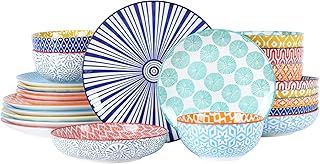 Selamica Ceramic Dinnerware Sets for 6, 24 Piece Plates and Bowls Sets, ...