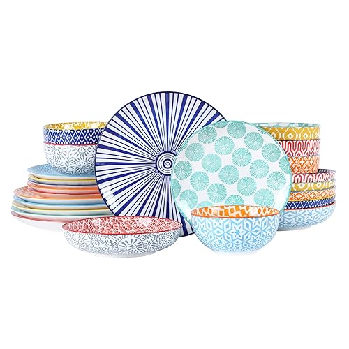 Selamica Ceramic Dinnerware Sets for 6, 24 Piece Plates and