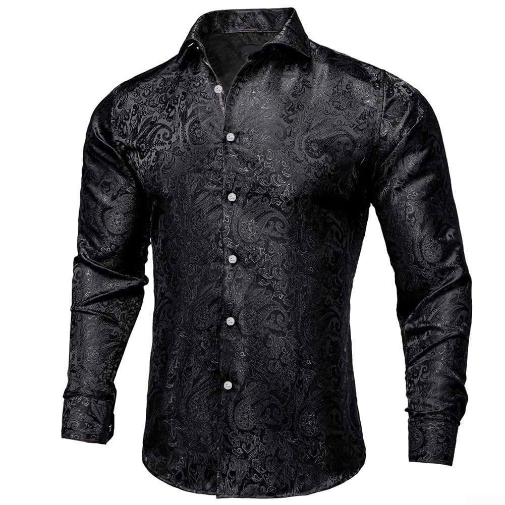 Camicia da uomo in seta a maniche lunghe stile smoking con motivo cachemire per eventi