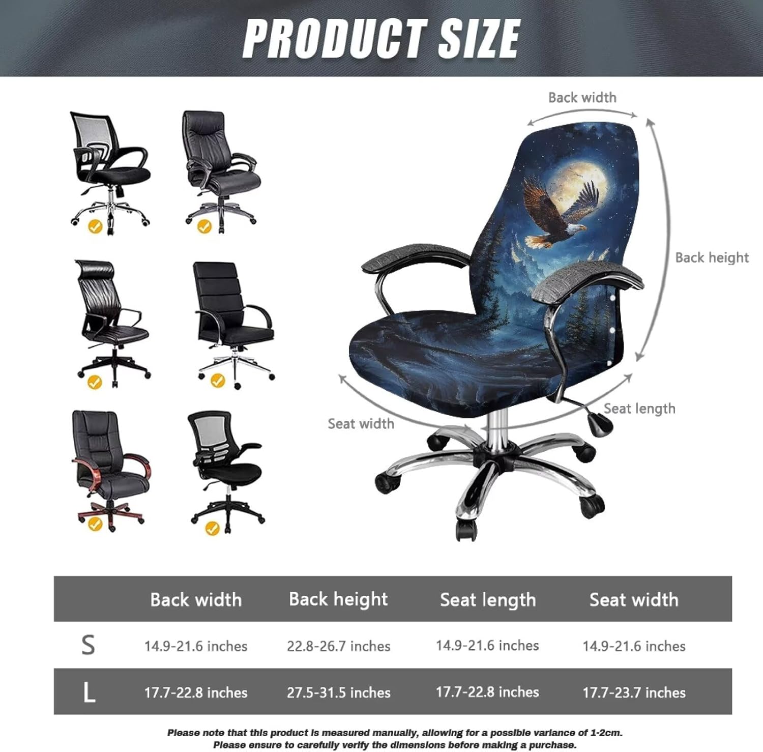 Talayituse Eagle Forest Moon Print Office Computer Chair Covers, Stretchable Rotating Chair Cover Removable Washable Rotating Chair Protective Slipcover, Large