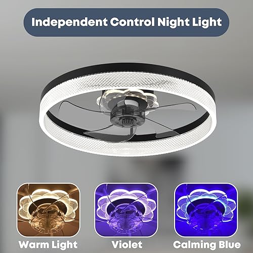 Miniatura 2 de Ventilador de techo de 20 pulgadas con luz, actualizado 2024, ventilador de perfil bajo, ventilador de techo empotrado, 6 velocidades, LED