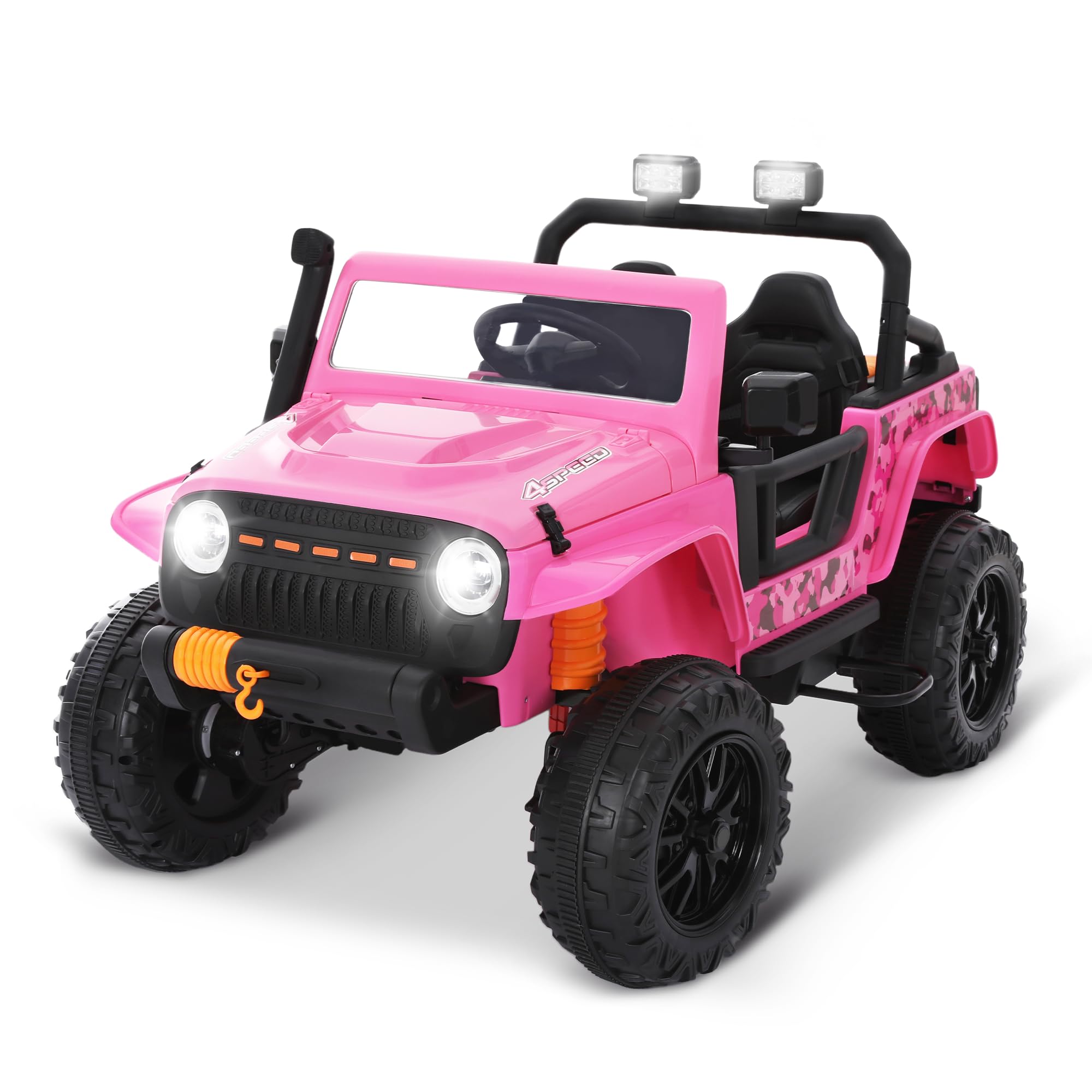 Alphakids Toddler Ride On Truck Electric Car Kids Ride On Truck Car Ride on Toys for Kids Ages 3+ Large Battery Powerful Jeep with Remote Control 2 Speeds LED Light Horn Music Toddlers(Pink)
