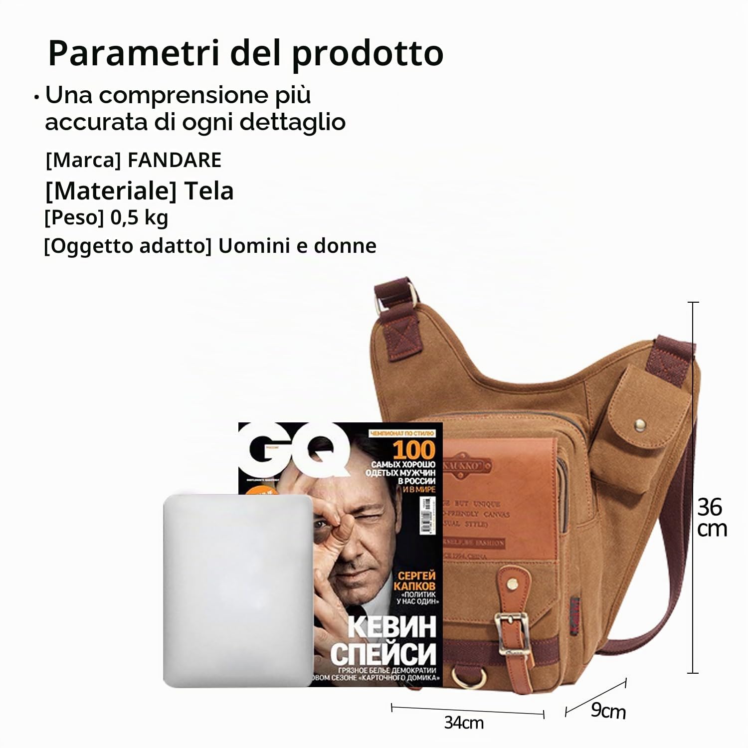 FANDARE Nuovo Vintage Sling Bag Monospalla Borse a Spalla Zaino Tracolla Crossbody Bag Hiking Bag Ciclismo Borsello Marsupio Zainetto Uomo Zaino Tela Khaki B