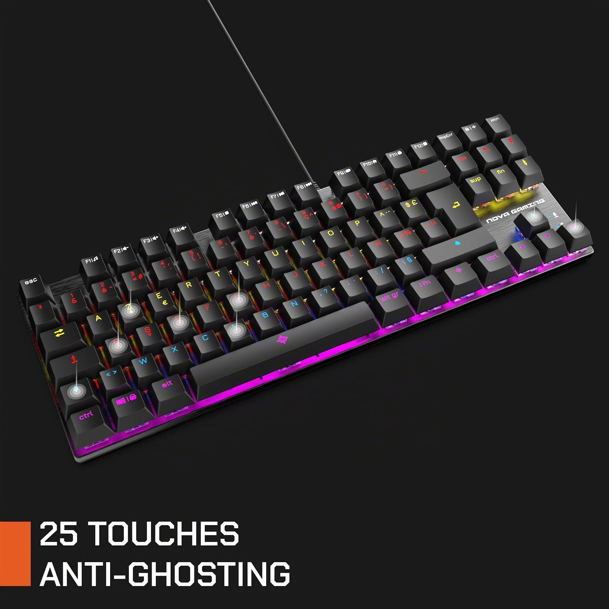 NOVA GAMING – SCULPTOR – Clavier Gaming Mécanique TKL Filaire USB – Clavier Gamer, rétroéclairage RGB, 84 touches dont 25 anti-ghosting, AZERTY Français – Compatible PC Gaming, Windows et Linux