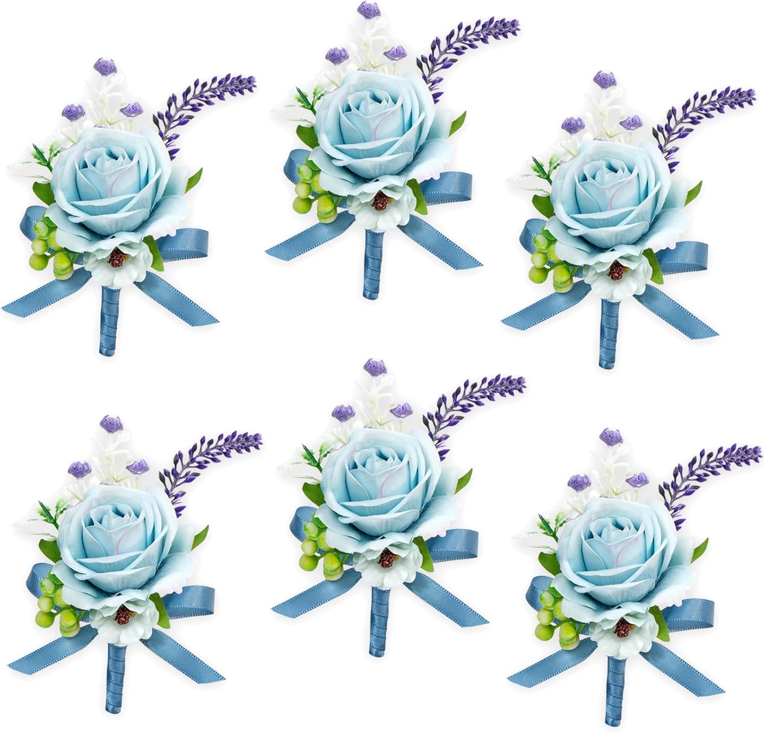 AuroraAria Navy Blue Boutonniere for Men,Set of 6,Groom Boutonniere for Wedding,Anniversary,Homecoming,Formal Dinner Party,Wedding Decor,Artificial Blue Rose