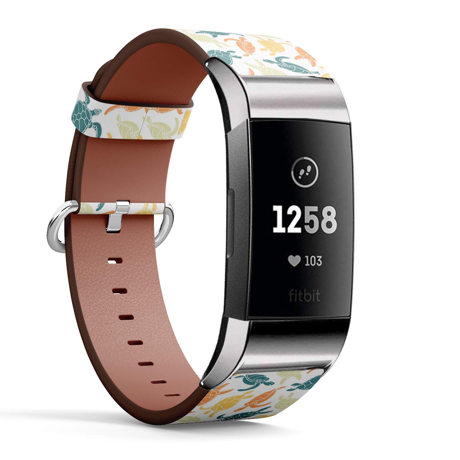 Compatible with Fitbit Charge 3 - Replacement Accessory Leather Band Strap Bracelet Wristbands with Adapters (Turtles Silhouette)