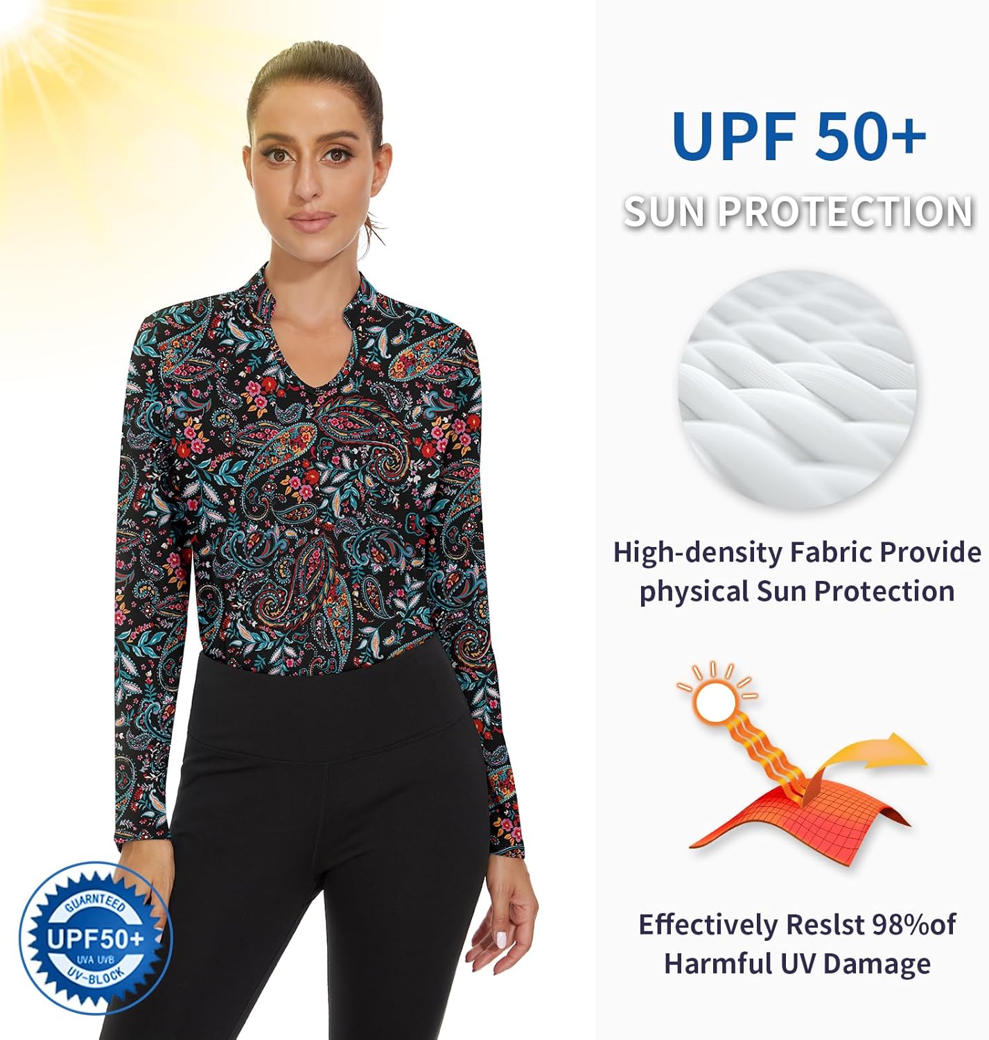 Soneven Womens Long Sleeve Golf Shirts Moisture Wicking V Neck Golf Polo Shirts Collarless Tennis Shirts - Image 4