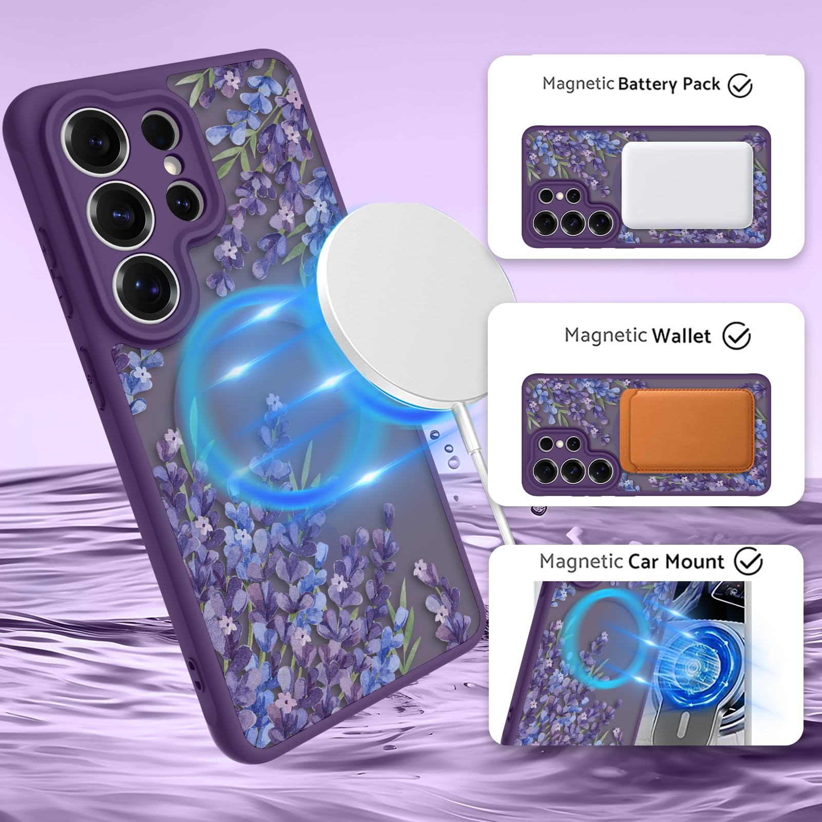 OOK Custodia per telefono viola floreale adatta per Samsung Galaxy S26