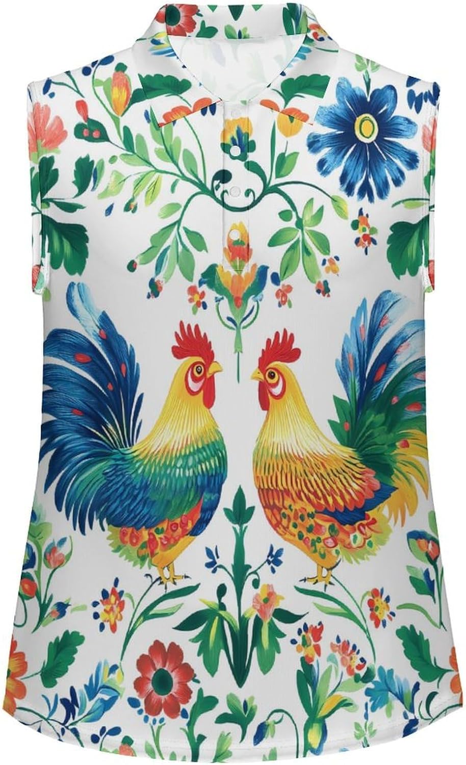 Polish Floral Folk Rooster Womens Golf Shirts Print Polo Shirt Sleeveless Tank Top Casual Work Blouses