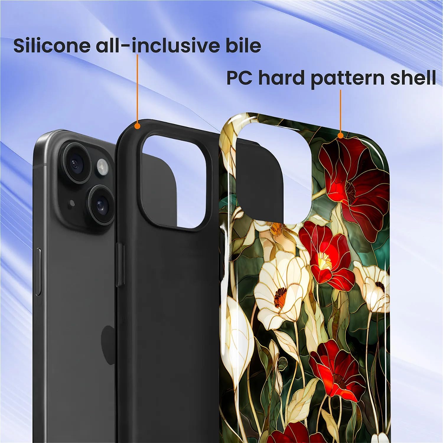 for iPhone 13 14 Case, Dual Layer Cover, Poppy Stained Glass thumbnail