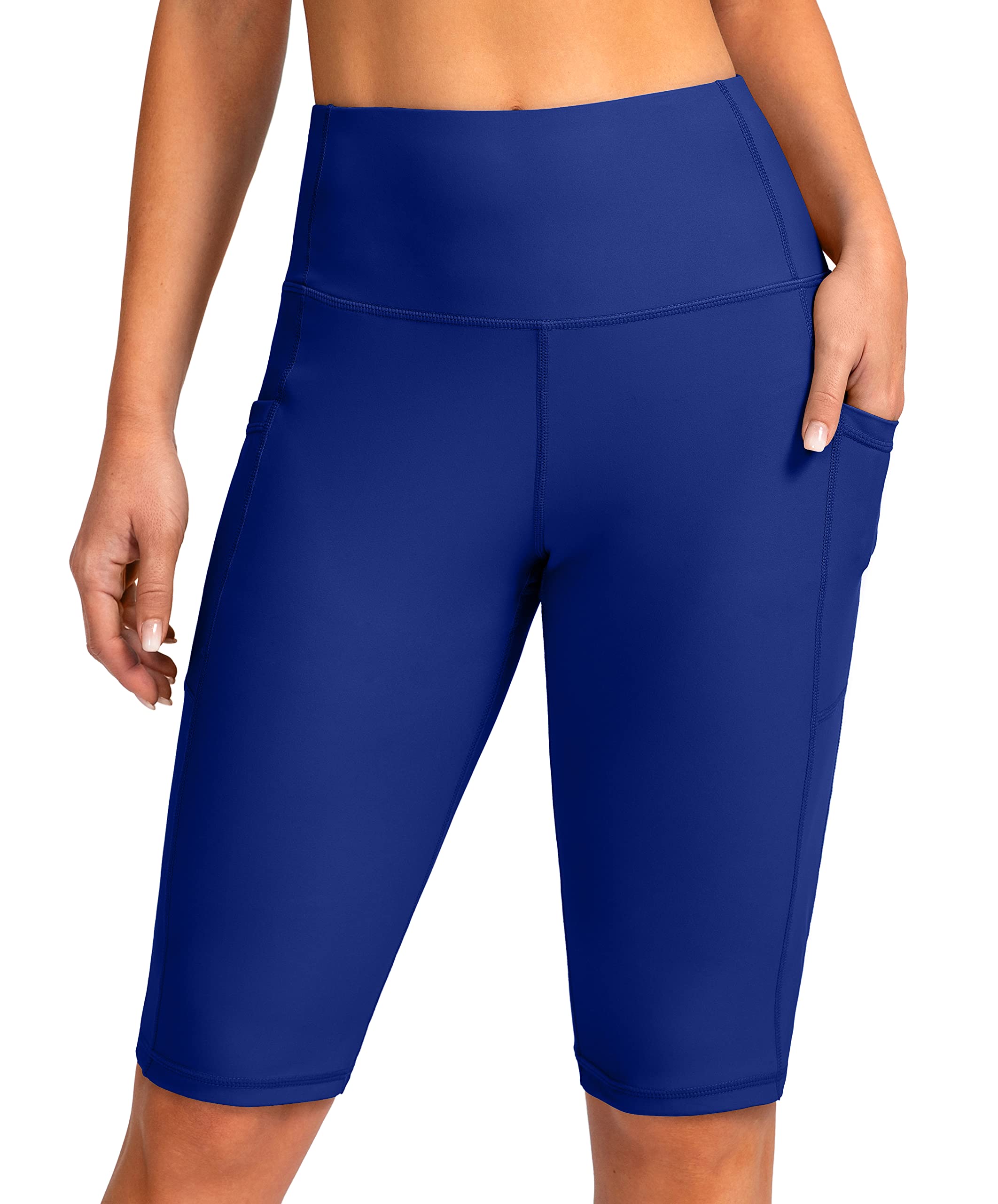 Women's High Waisted Swim Shorts with Pockets UPF50+ Long Board Swimming Shorts for Women with Liner-image-12