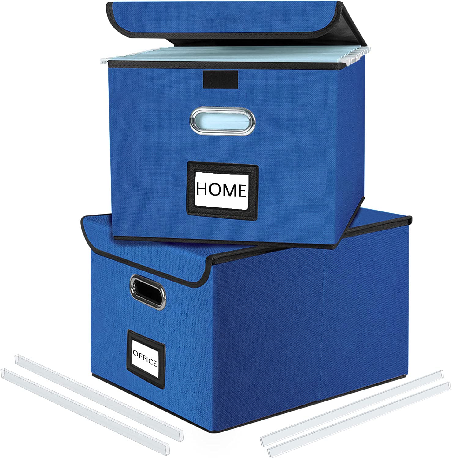 HuolewaDecorative File Organizer Boxes Office Document Storage with Lids, Portable Collapsible Linen Hanging Filing & Storage Boxes for Office/Decor/Home (Royal Blue) -14.9 x 12.7 x 10.8 inch -2 Pack