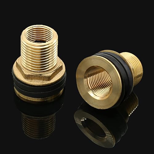 Vista 11 de 2 piezas de accesorios de mamparo de latón, conector de tanque de agua macho de 1/2 pulgada hembra de 3/4 pulgadas con 2 anillos de goma