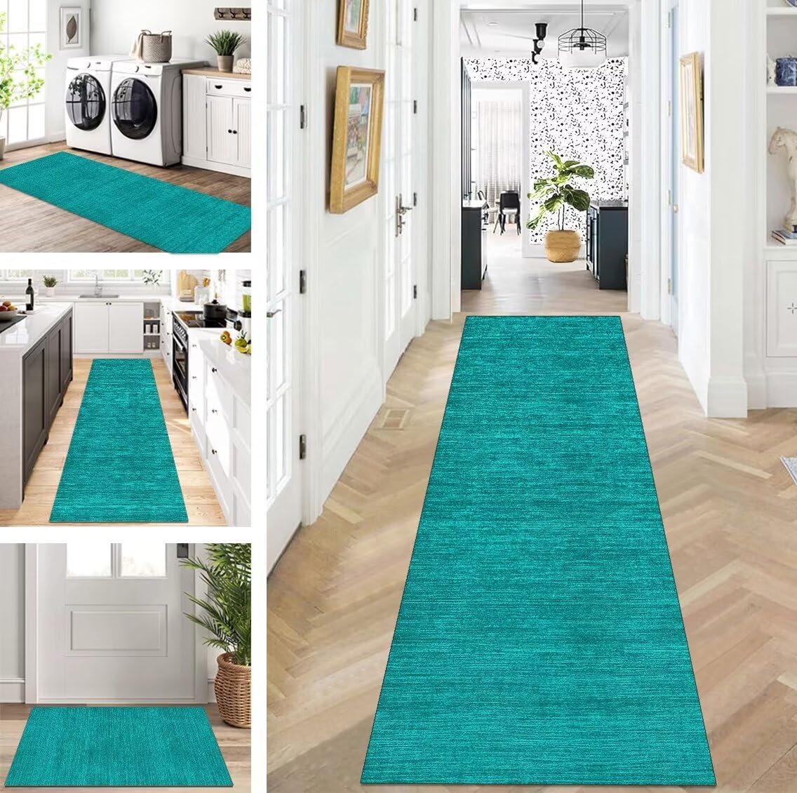 Tapis de couloir lavable bleu ciel 110 x 500 cm à longueur réglable haut de gamme