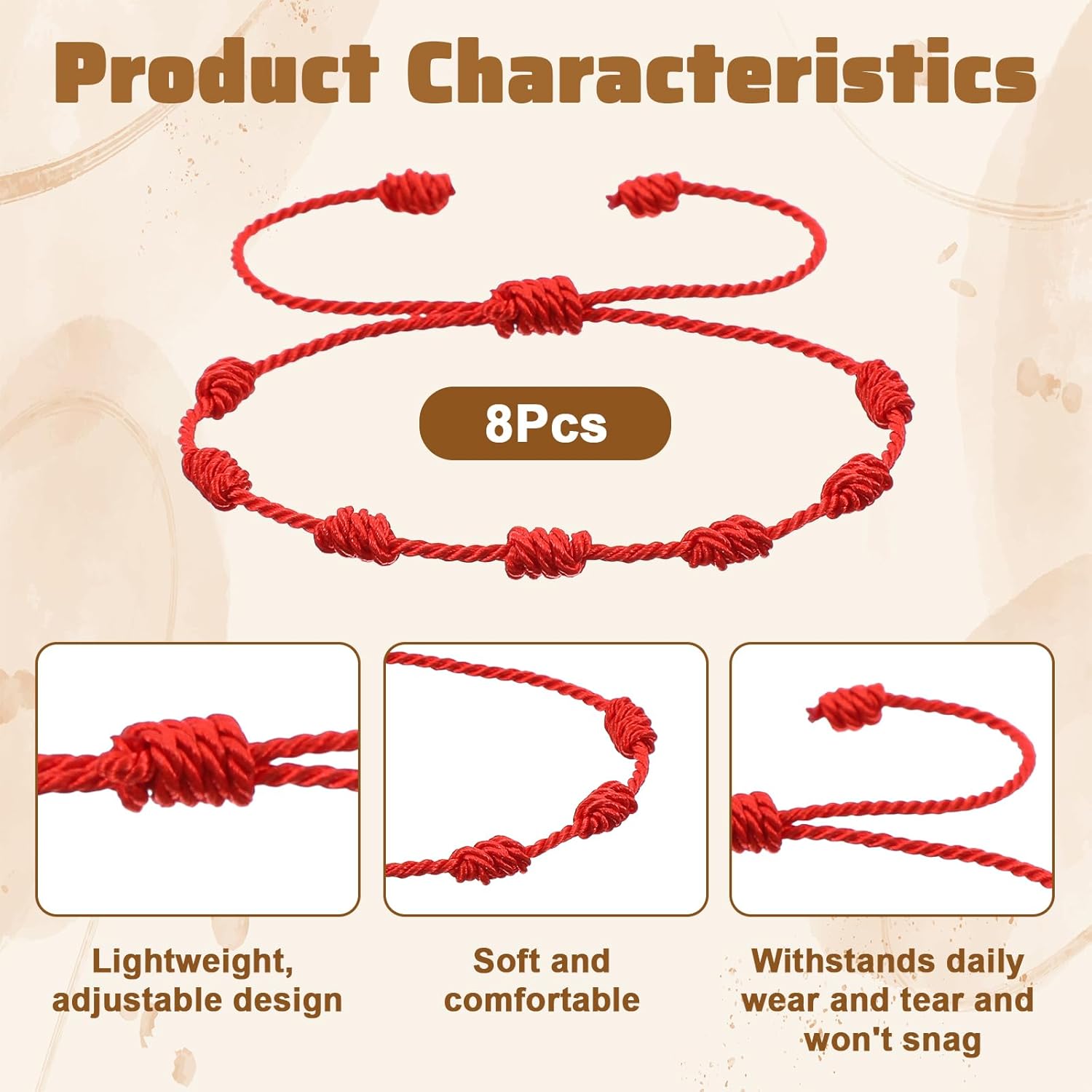 8pcs Red String Bracelet Set - Adjustable Red Bracelet for Protection, Reds Strings Bracelets Protection, 7 Knot Braided Cord for Luck and Friendship - Image 2