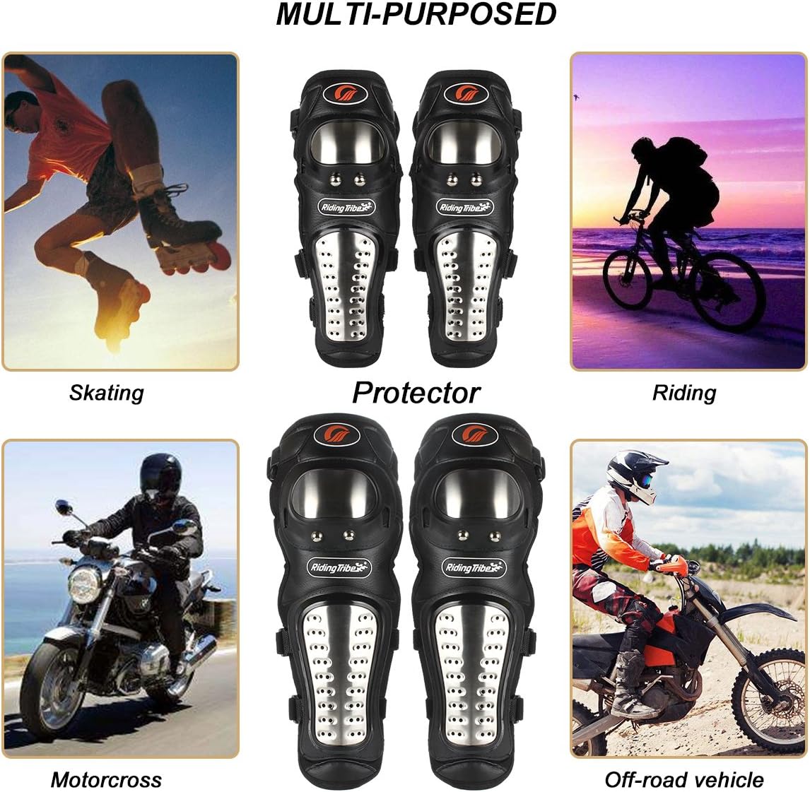 GES Knee Pads Motorcycle - 4Pcs Adults Alloy Steel Motorcycle ATV Motocross Elbow Shin Guards Protector Motocross Racing/Adult Knee (Long) - Image 7