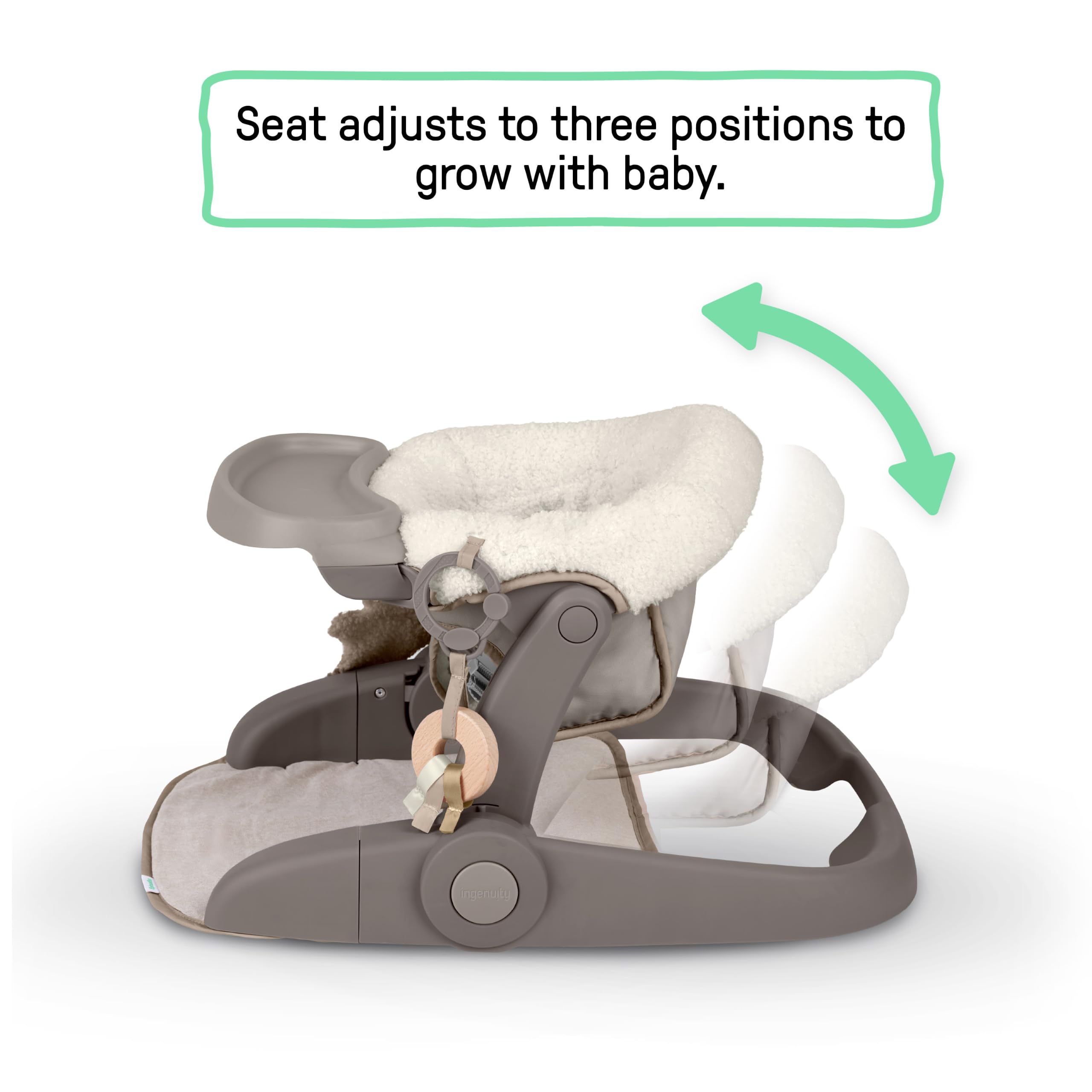Ingenuity Prop Spot Learn-to-Sit Baby Bodensitz mit Tablett, Bouclé Stoff-Kissen, verstellbare Höhe, Klappdesign, Spielzeug enthalten