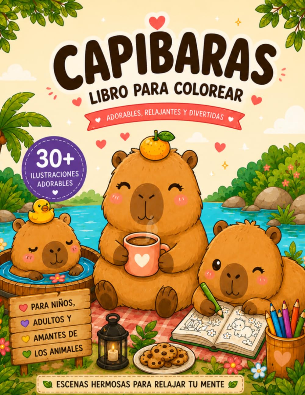 Cozy Capibaras: +30 ilustraciones adorables para relajarte y colorear