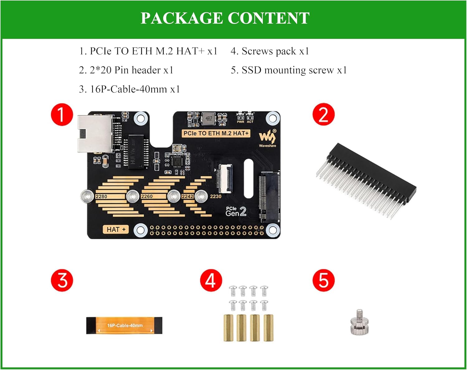 PCIe to ETH and M.2 Adapter Board Compatible with Raspberry Pi 5, Expands M.2 Hard Drives and Gigabit Ethernet Ports in 2230/2242 / 2260/2280 Sizes, 5Gbps Data Rate,Driver-Free, Plug and Play