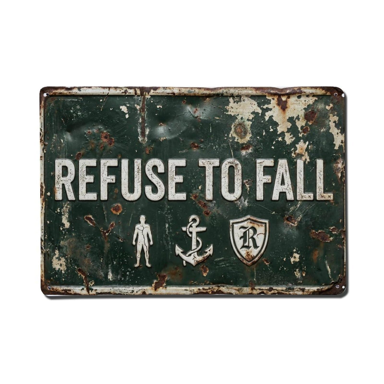 Refuse to Fall Resilience Retro Motivational Slogans Vintage Metal Tin Sign Wall Decor for Cafe, Club, Garden Metal Poster 8x12Inch