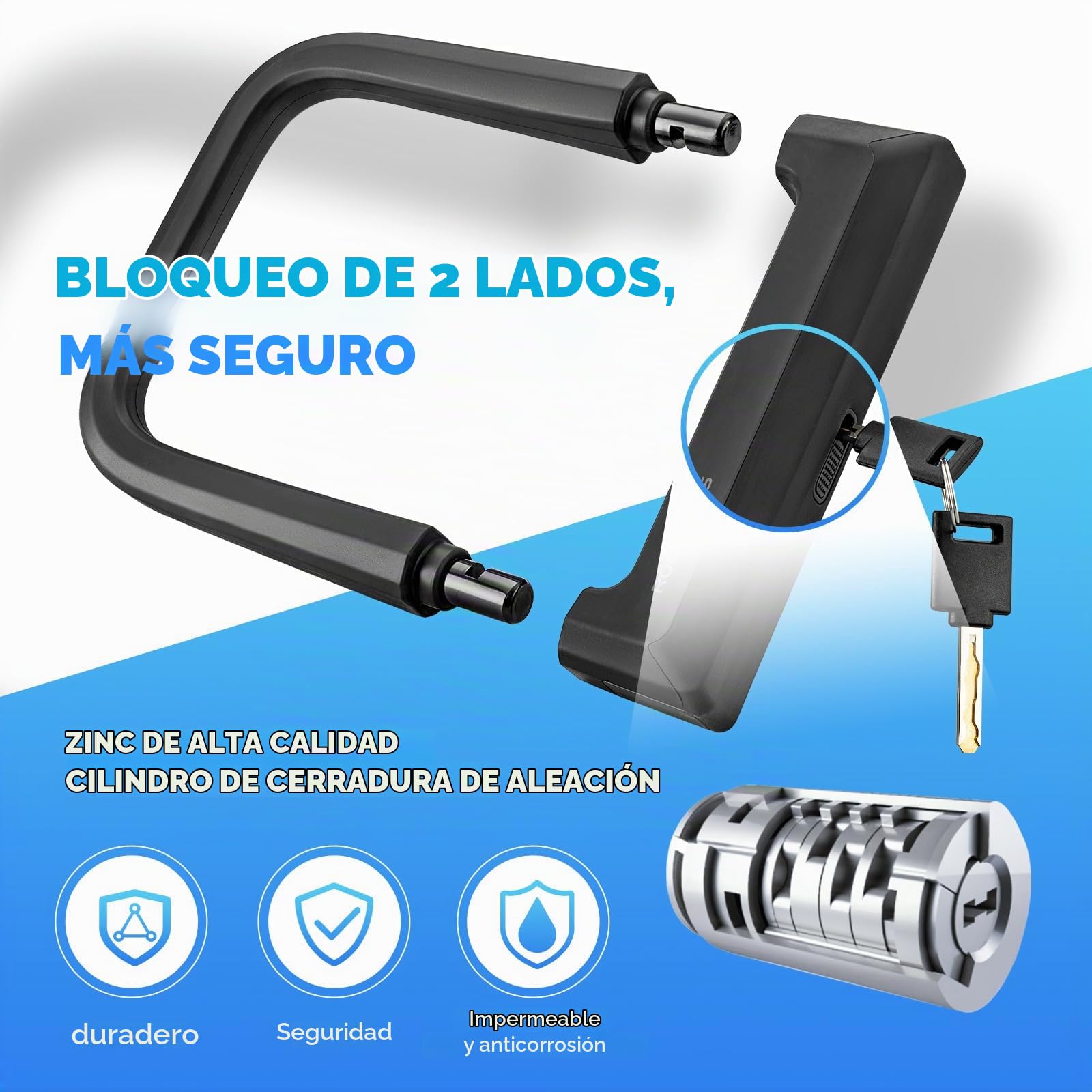 ROCKBROS Candado en U Antirobo de Alta Seguridad con 2 Llaves para Bicicleta y Motocicleta Negro