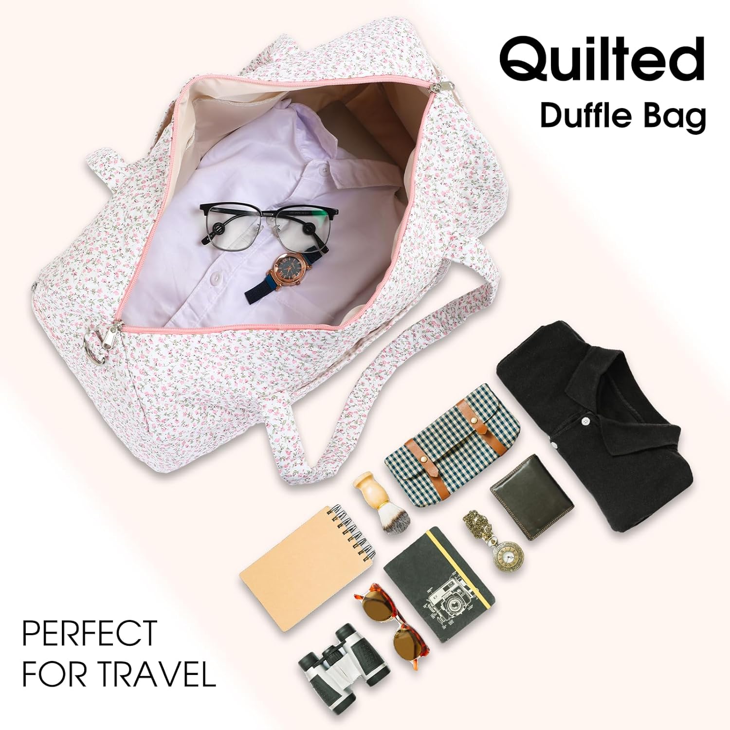 Duffle Bag, Gym Bag for Women, Quilted Duffle Bags, Travel Large Capacity Floral Weekender Bags - Image 4