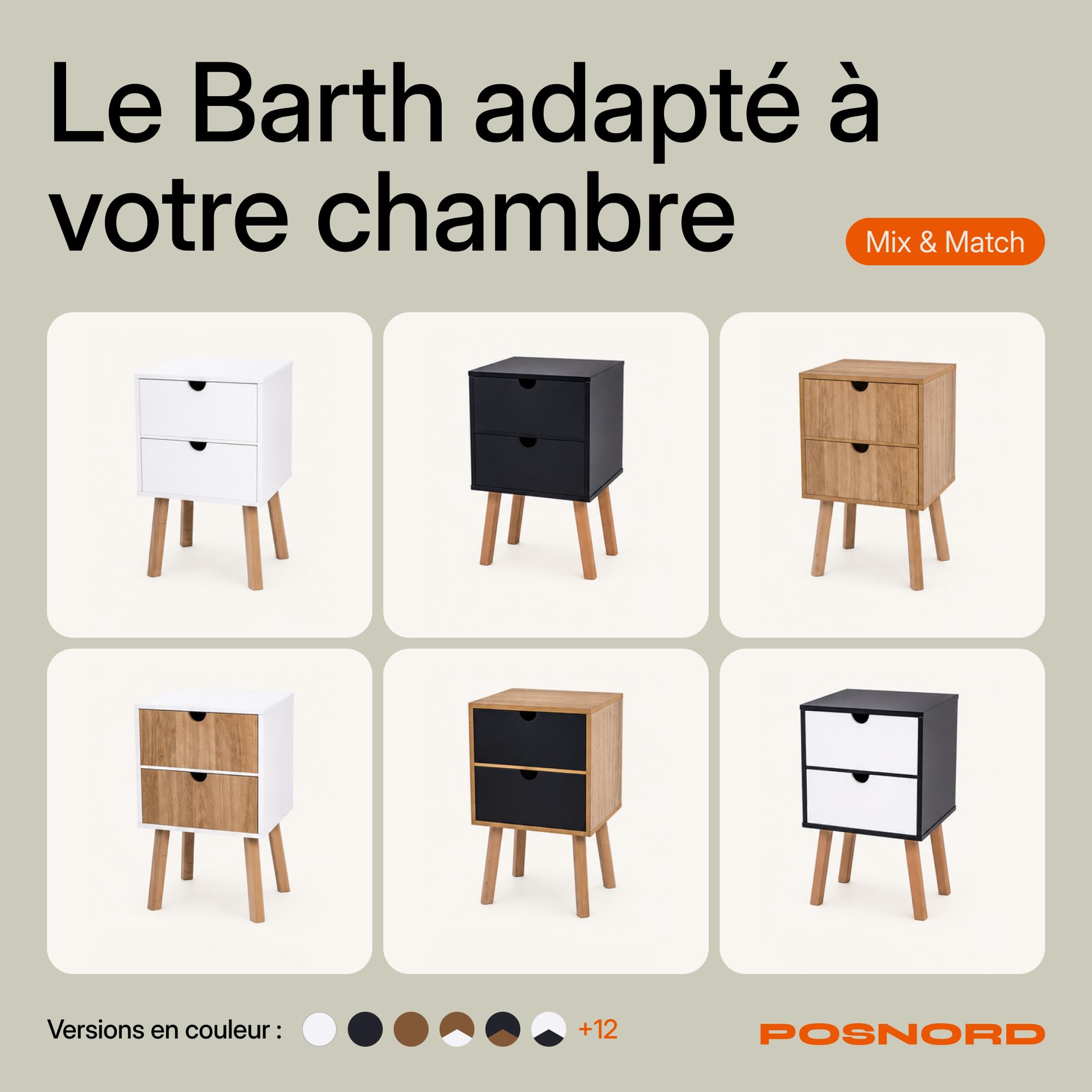 Table de Chevet Bois L34.5 x P30 x H55.5 cm, Table de Nuit Moderne avec 2 Tiroirs, Meuble de Chevet MDF Pieds Bois Massif, Couleur Chêne/Chêne