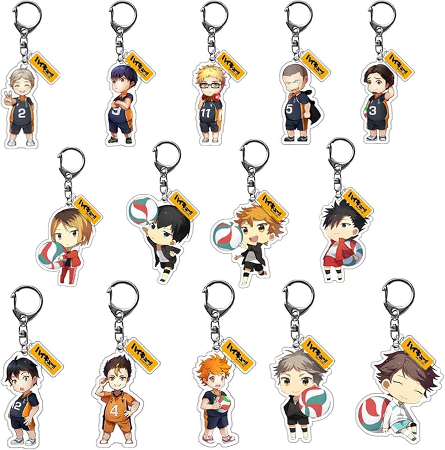 ハイキュー キーホルダー アクリル キーチェーン 影山飛雄 月島蛍 孤爪研磨 及川? 黒尾鉄朗 赤?京治 木兎光太郎 日向翔陽 ペンダント アニメストラップ コスチューム道具 萌えグッズ 携帯 鍵 自動車飾り (14個セット)