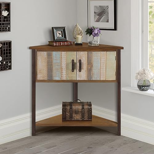 Vista 3 de Solid Wood Corner Cabinet with Storage - Entryway Cabinet with Storage, Small Space Solution for Living Room, Apartment, Rustic Cabin Style Accent