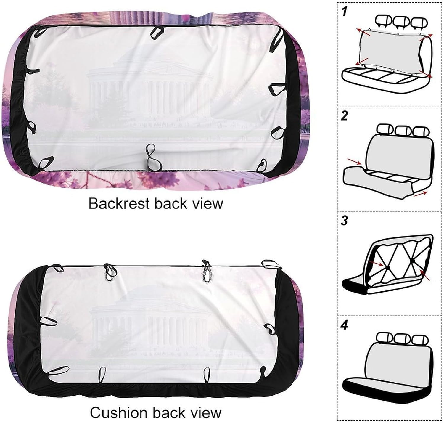Washington Jefferson Memorial Cherry Flowers Car Seat Cover for Back Seat Universal Fit Car Seat Protector 120x59x76cm