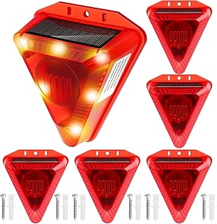 Qualirey 6 Pack Solar Animal Repeller Outdoor Alarm Deterrent Sound Dog Barking Alarm with Red Lights 130db Loud Noise Maker 4 Modes Deer Skunk Raccoon Repellent for Home Villa Yard Farm(Red)
