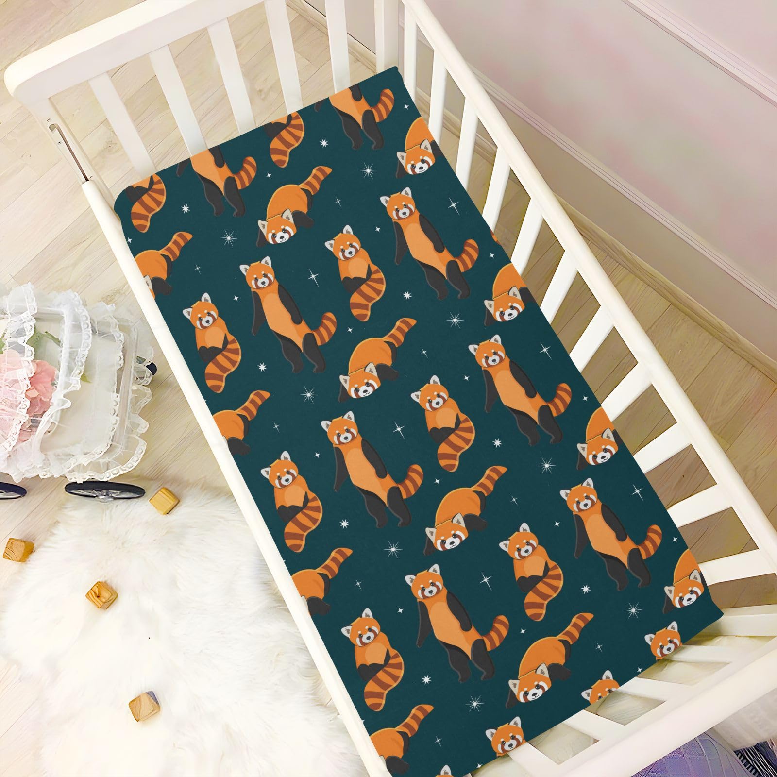 Baby Crib Sheet Cute Red Panda Crib Mattress for Boys and Girls Playard Sheet Soft Breathable Fitted Baby Mattress Cover 52x28in