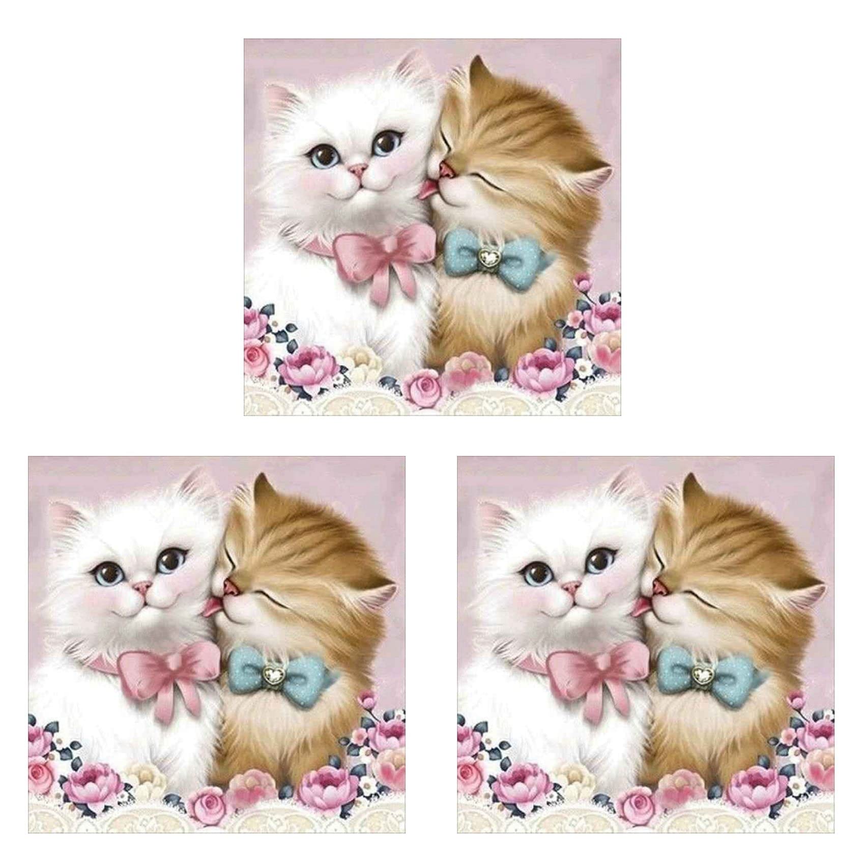 Hndhbfgrt 3X 5D DIY Painting Couple Cat Painting Round Rhinestones Embroidery Animals