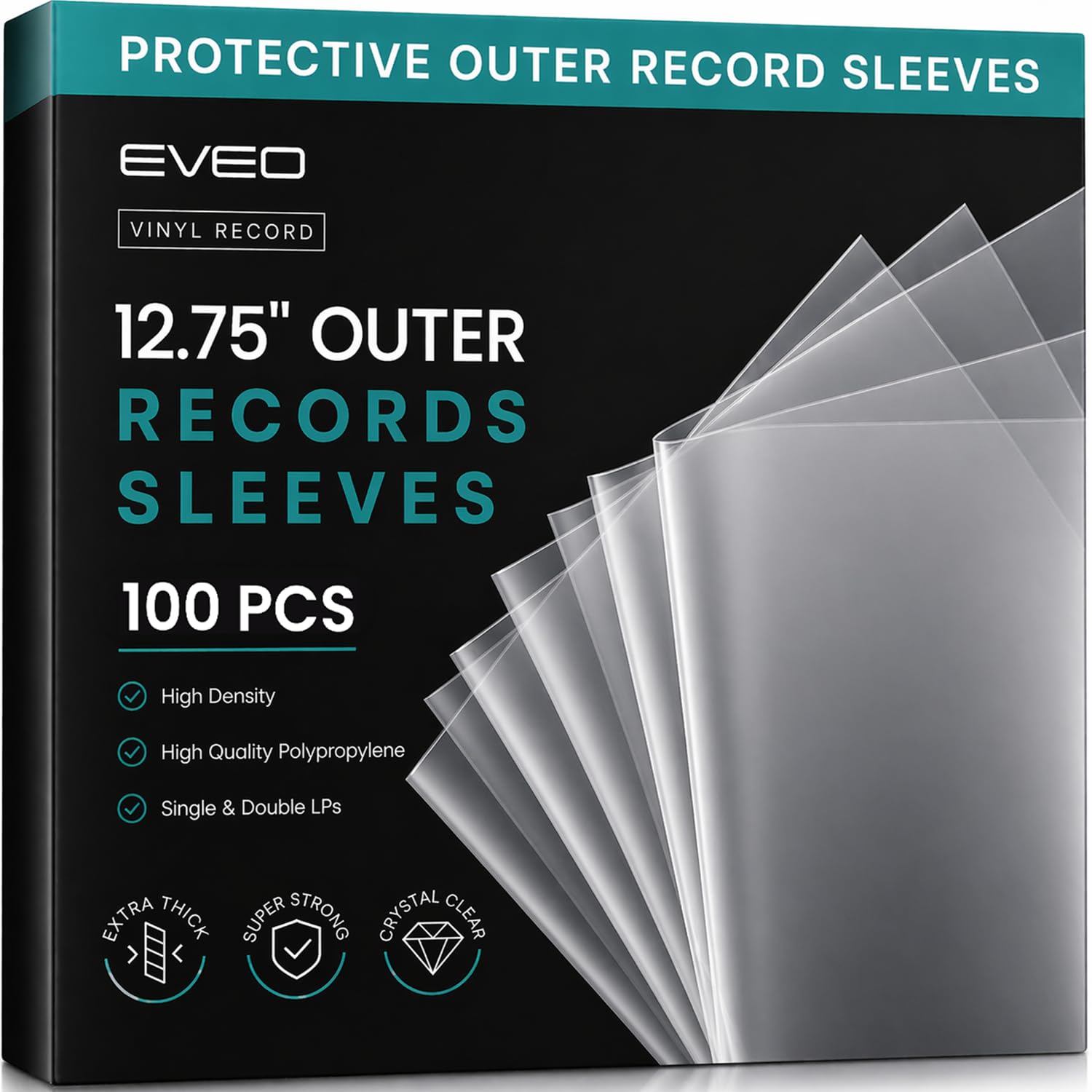 100 Fundas para Discos de Vinilo, Protector Profesional Transparente de Almacenamiento de Discos de Vinilo, Fundas Exteriores de 12.75 x 12.75 Pulgadas, para Portadas de álbumes de LP Individuales y